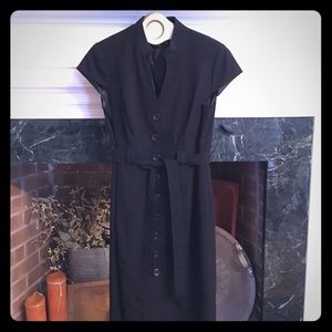 Black button up front dress